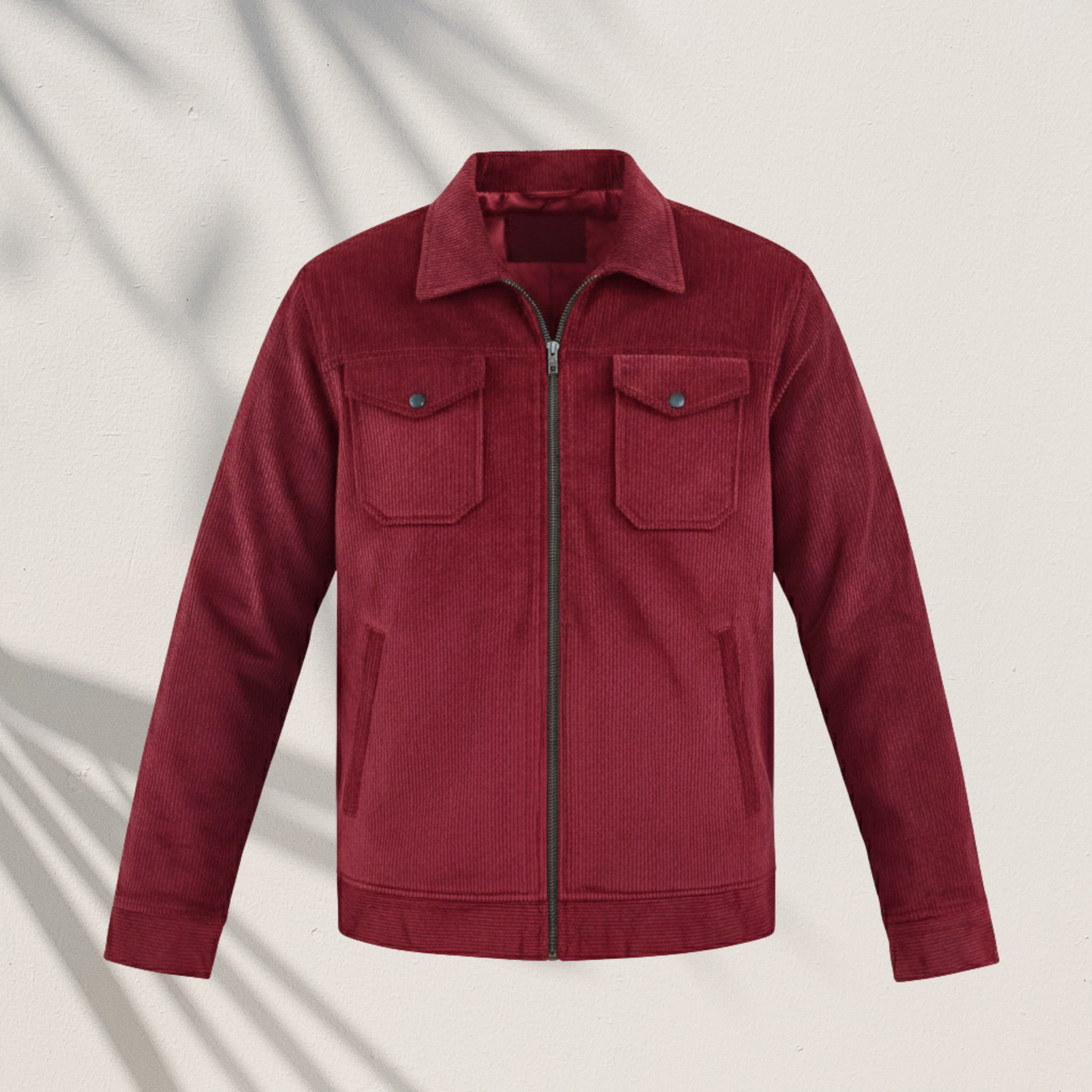 CD-870: Men's Deep Red Corduroy Trucker Jacket | Premium Winter Outwear