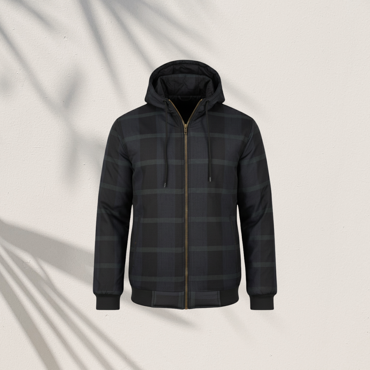 Black Checkered Hooded Zip-Up Jacket (HD-200)