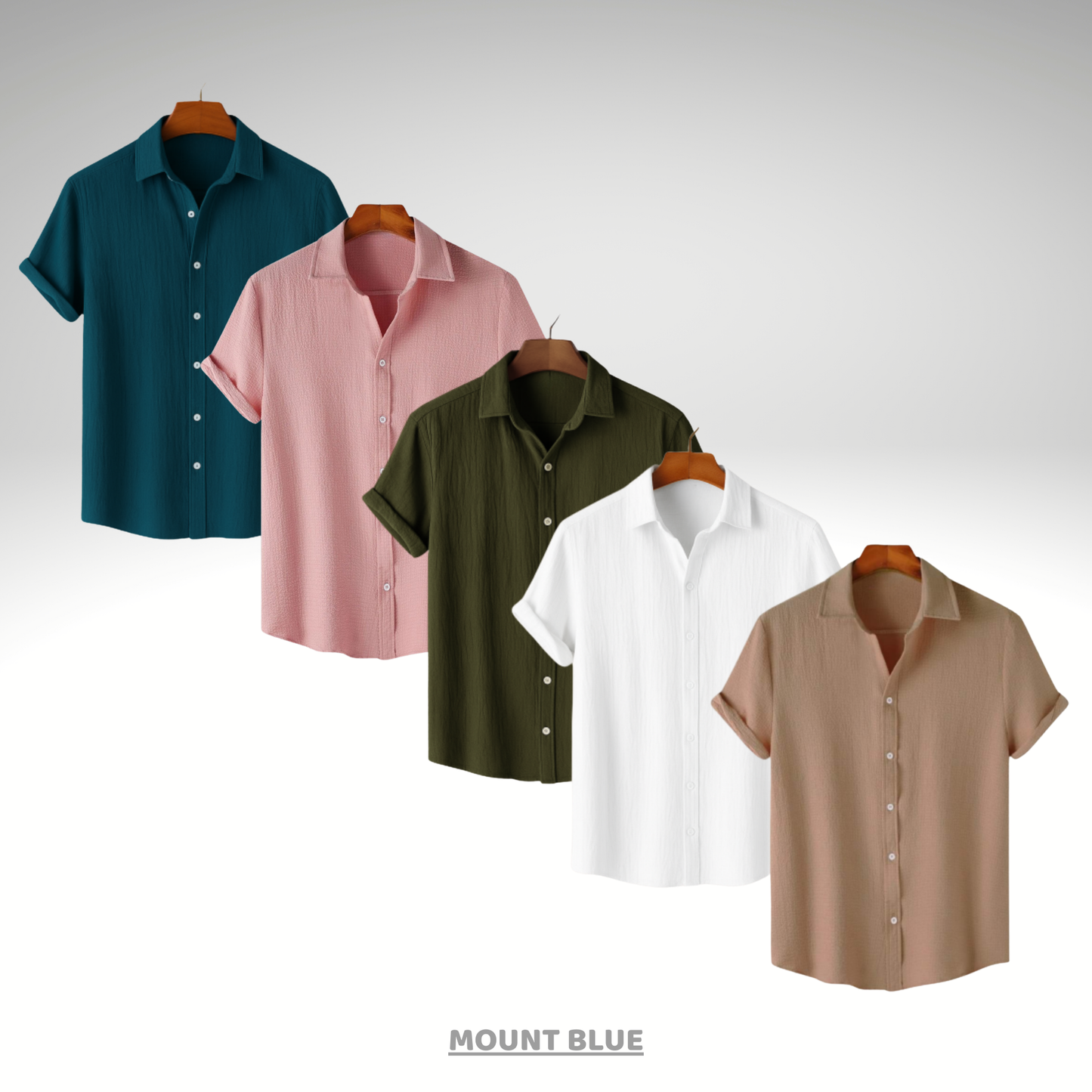 Ocean Teal, Pink Charm, Evergreen Olive, White Calm & Beige Haze – Textured Shirt Combo | H-707 + H-640 + H-705 + H-709 + H-710