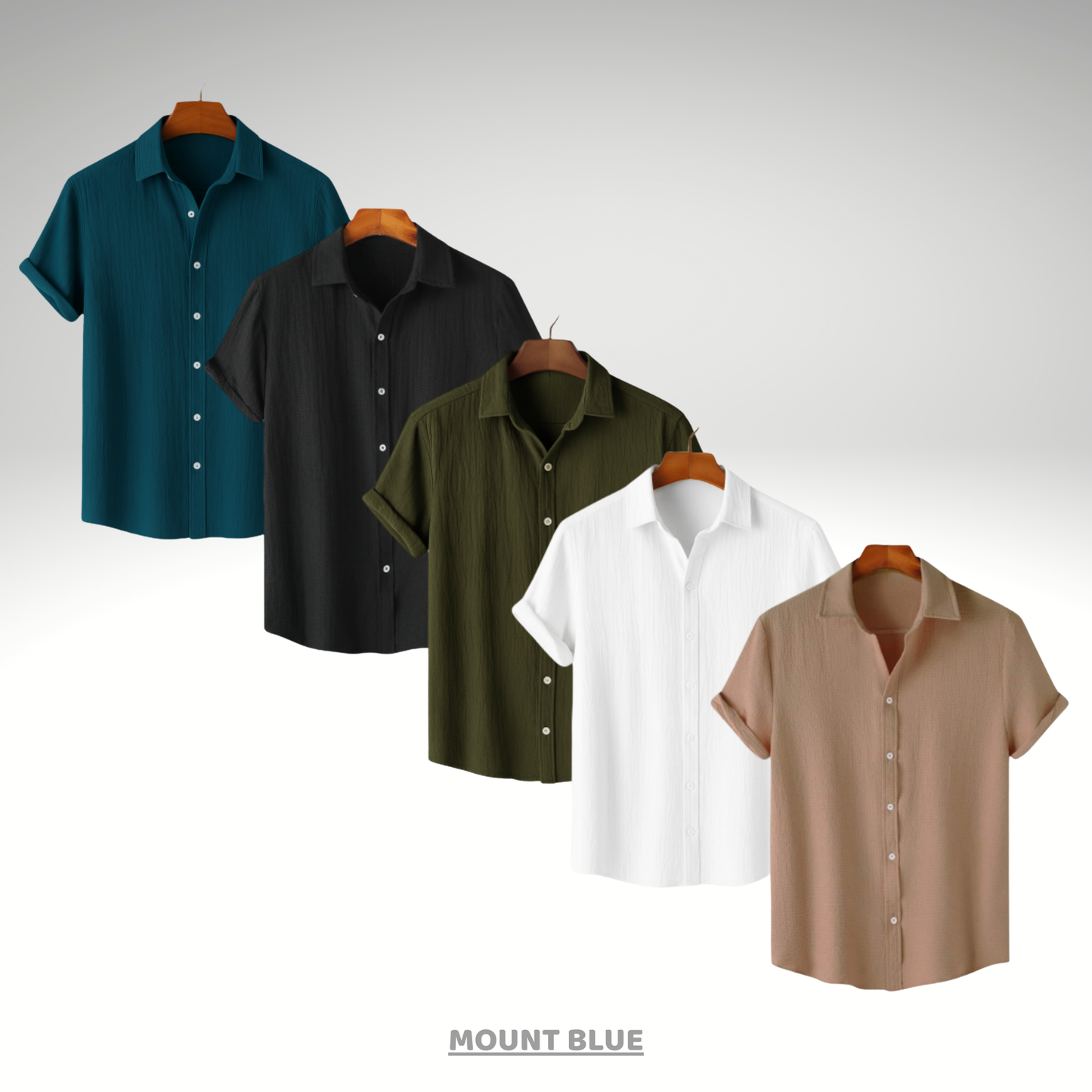 Ocean Teal, Midnight Black, Evergreen Olive, White Calm & Beige Haze – Textured Shirt Combo | H-707 + H-650 + H-705 + H-709 + H-710
