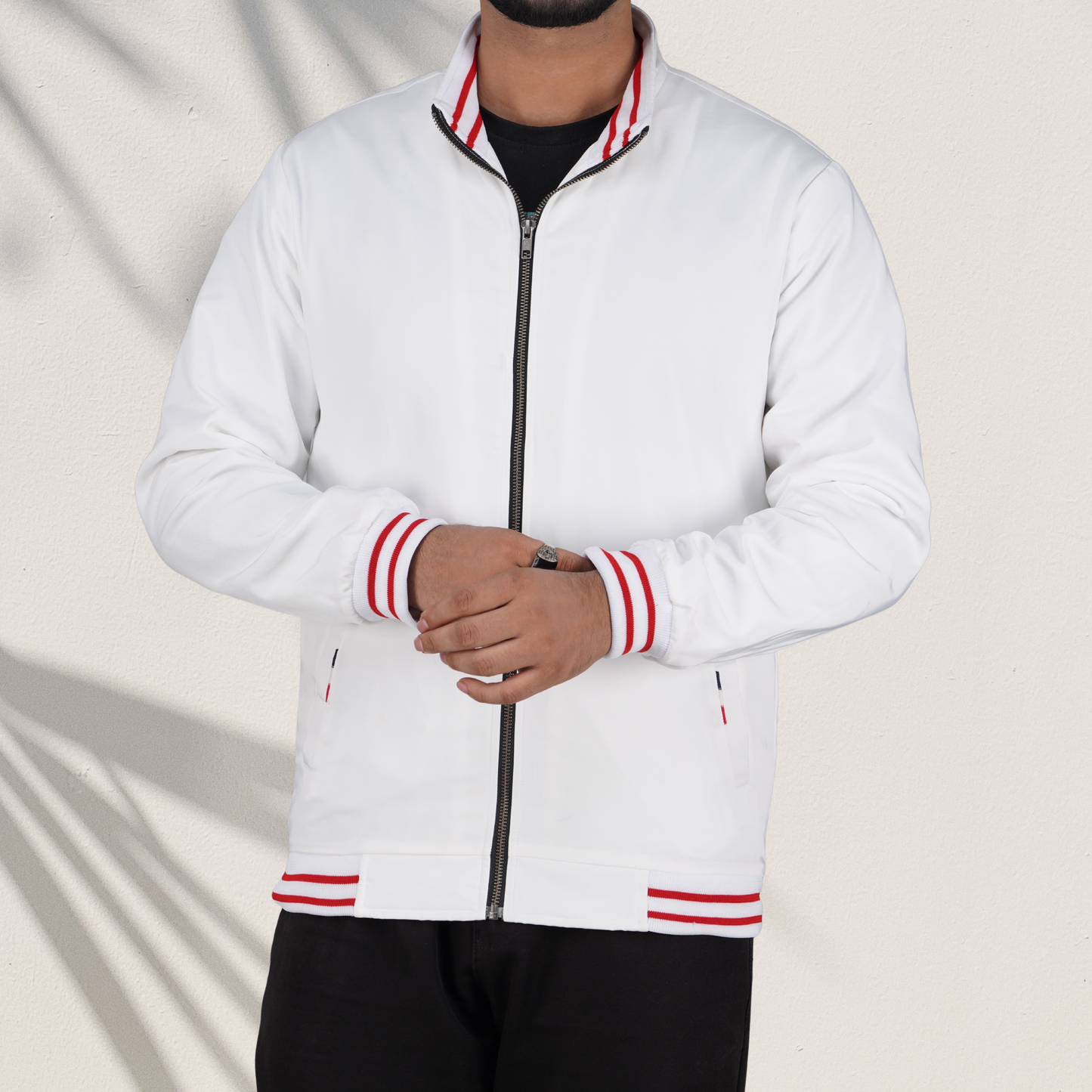 RP-350 White Lightweight Jacket with Red Striped Trim