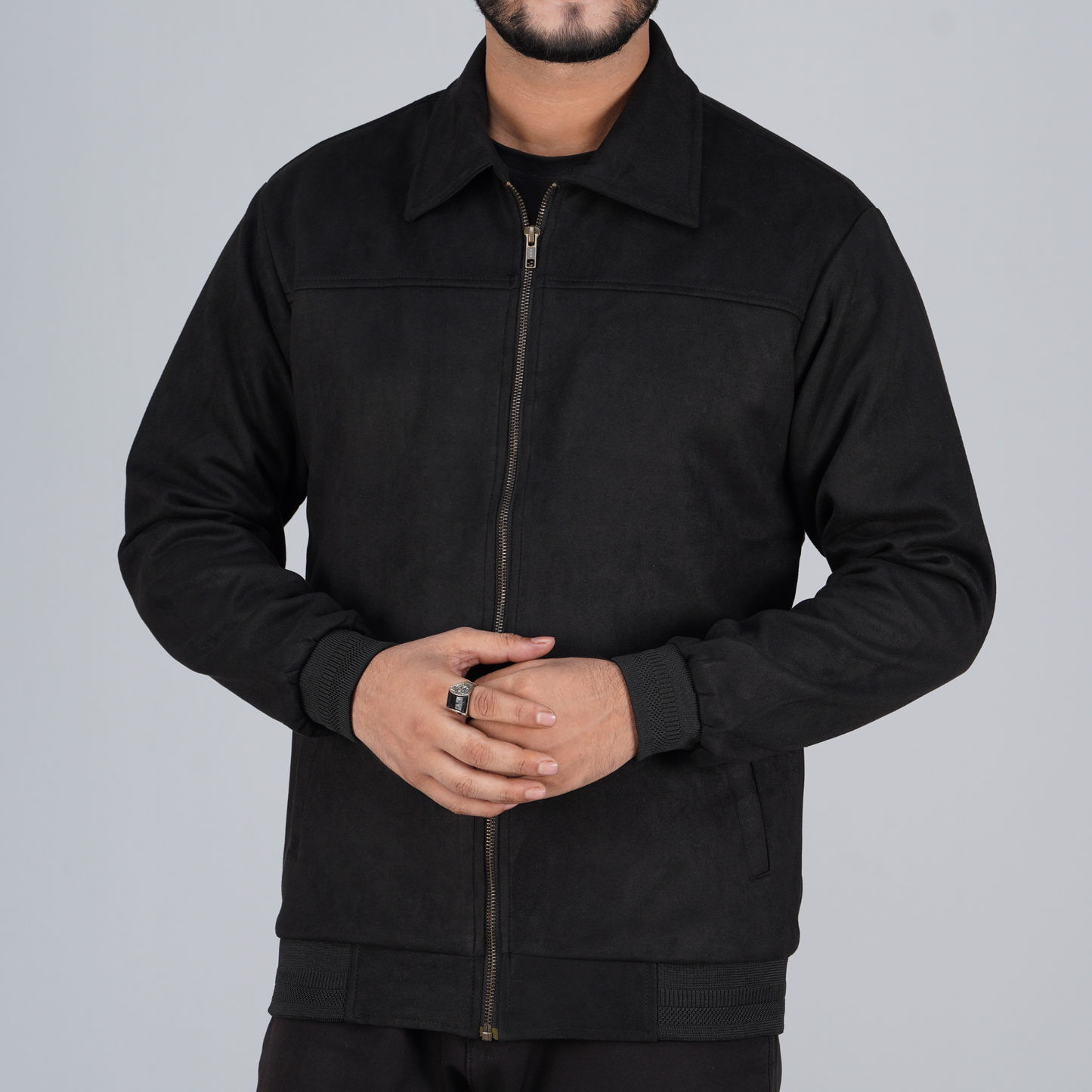 Classic Black Zip-Up Collared Jacket | MP-810
