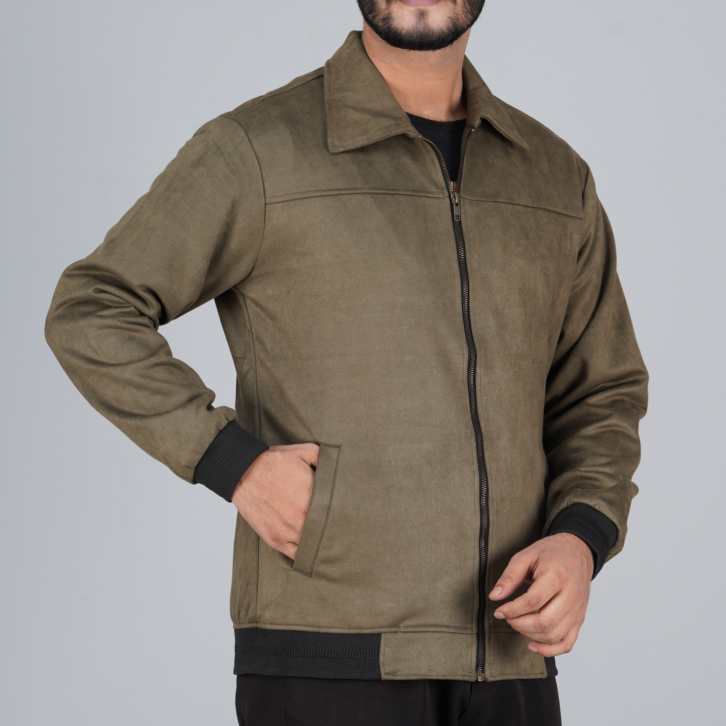 Classic Olive Zip-Up Collared Jacket | MP-830