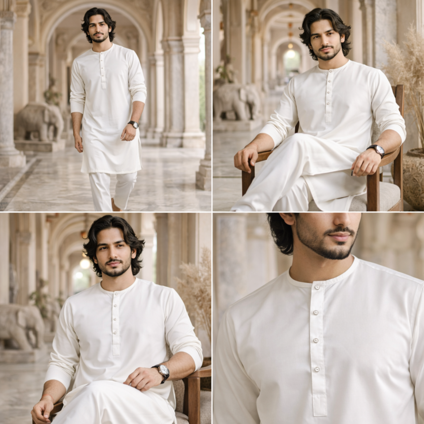 White Traditional Panjabi Set | P-002