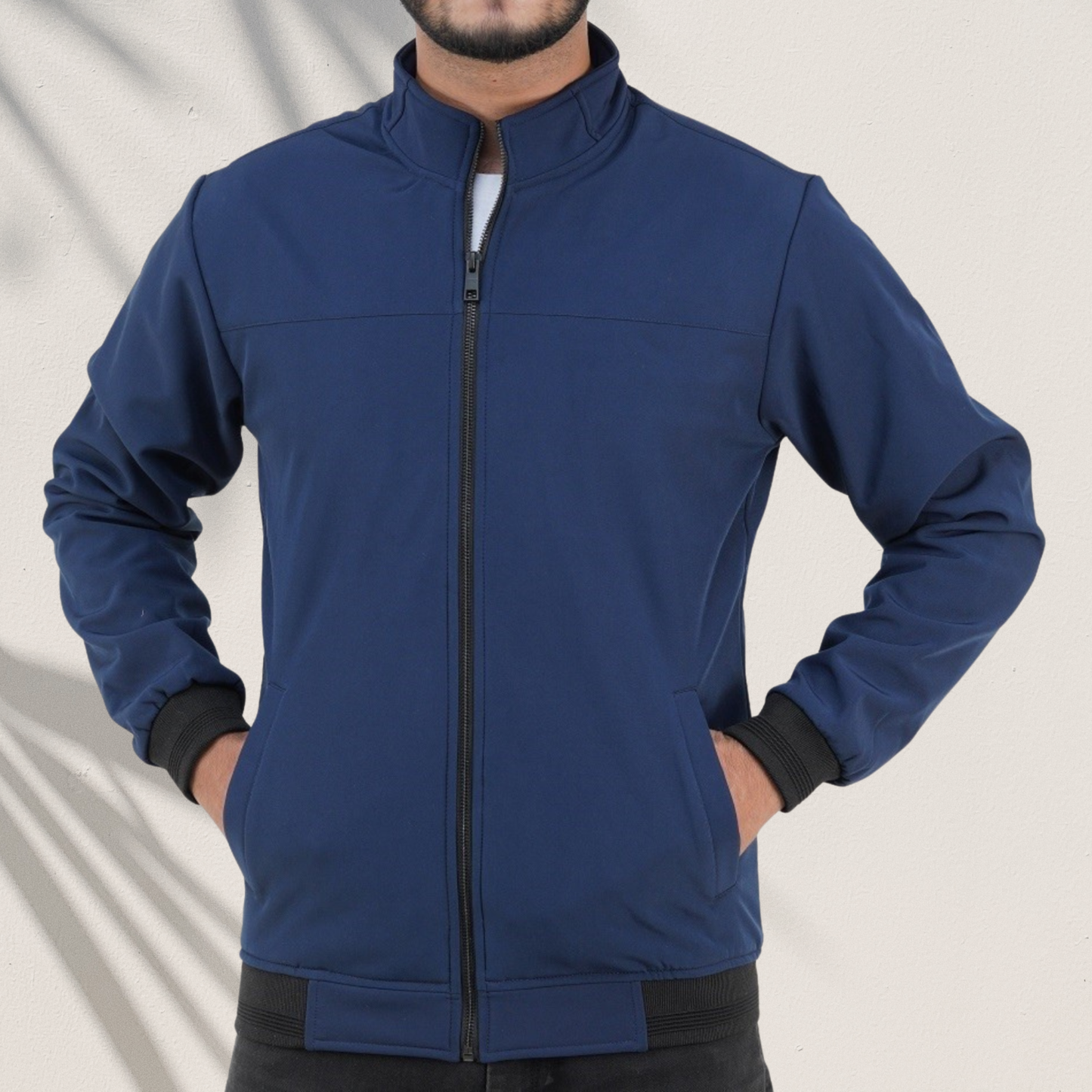 The Smart Layer: Navy Stand-Collar Jacket - Metal Zip - BH-390