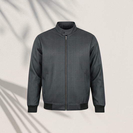 CD-70 | Check Zip-Up Jacket - Bonded Fabric - Contemporary Style