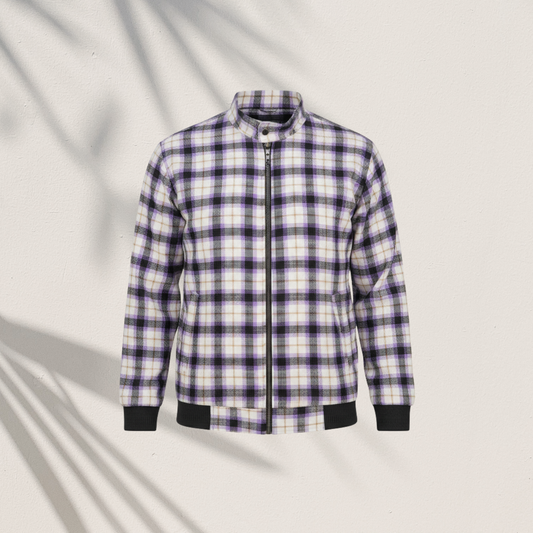 Bold Purple Plaid Stand Collar Jacket