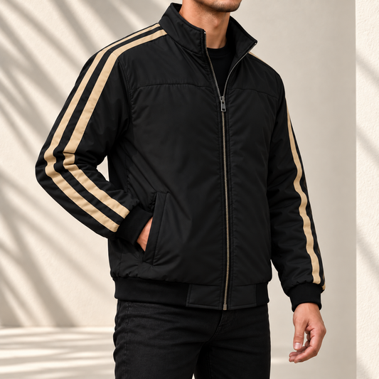 Black Bomber Jacket with Twin-Stripe | ADS-11