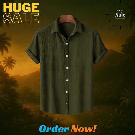 Evergreen Olive – Breezy Textured Shirt | H-705