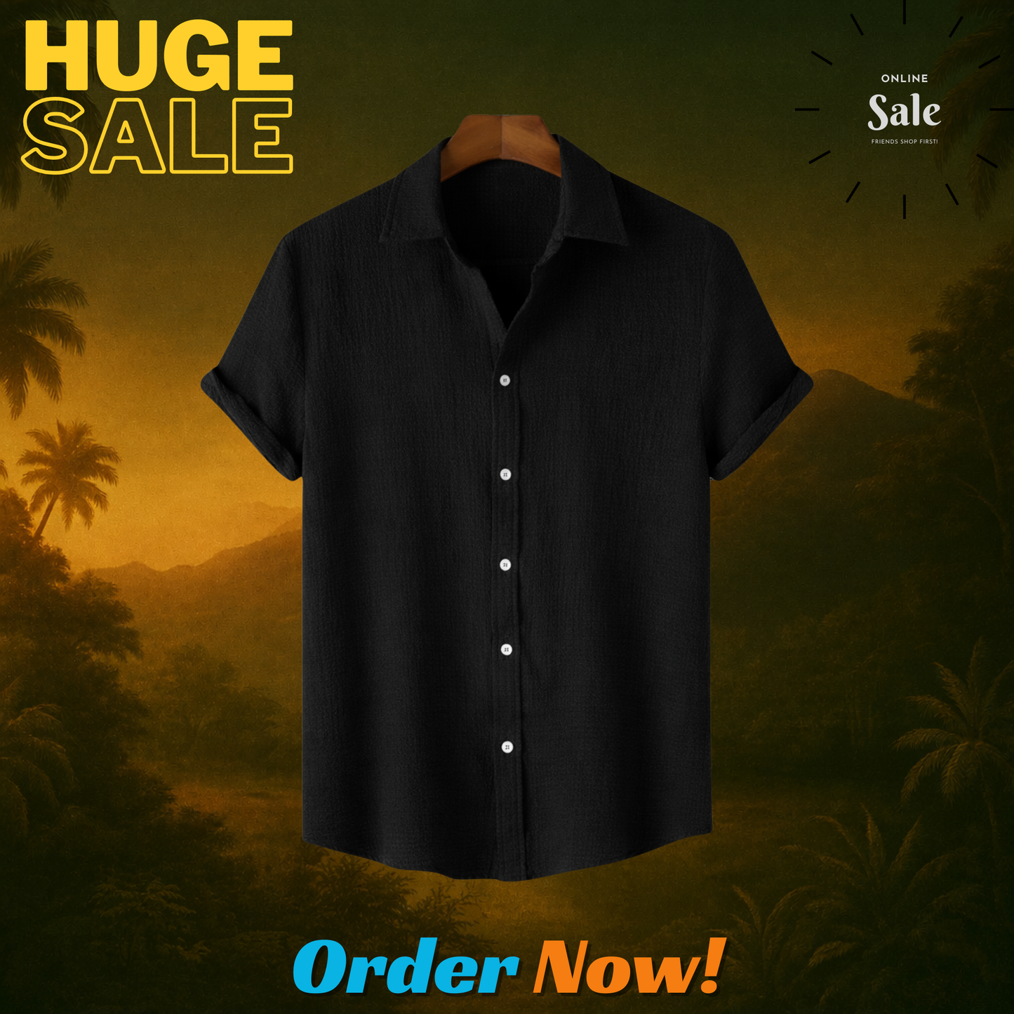 Jet Black Premium Textured Shirt – Soft & Breathable Summer Fit|H-650