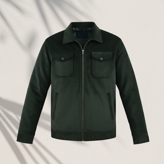 CD-820: Men's Forest Green Corduroy Trucker Jacket | Stylish Casual Outwear