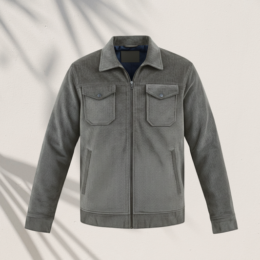 CD-840: Men's Charcoal Grey Corduroy Trucker Jacket | Modern Casual Outwear