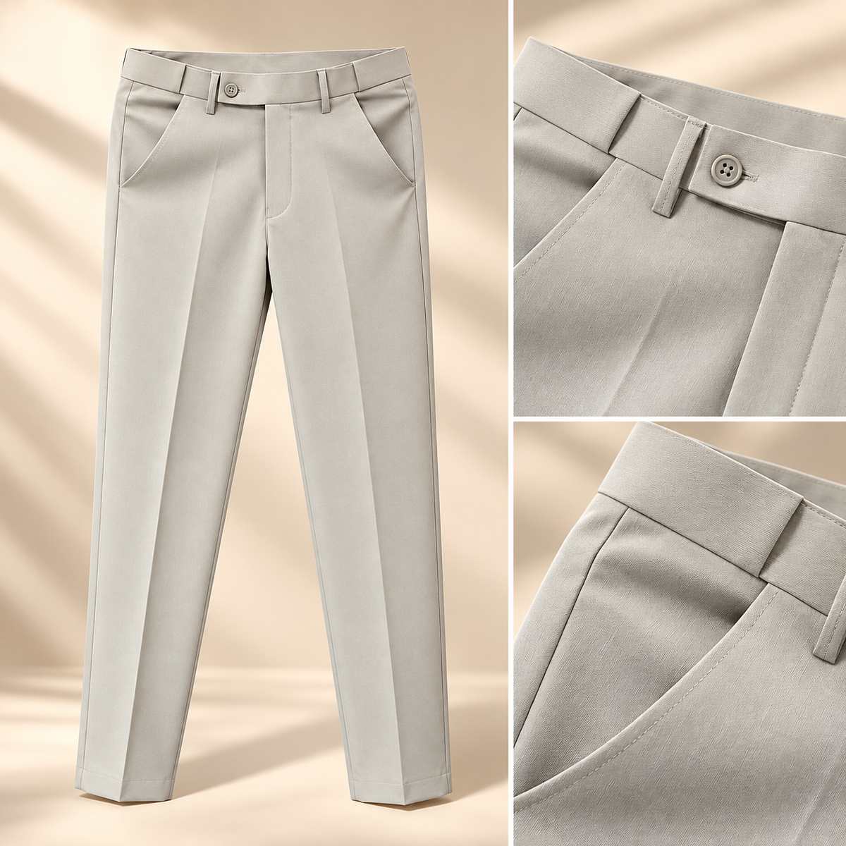 Adjustable Gear Straight-Cut Formal Pants – Light Stone Grey