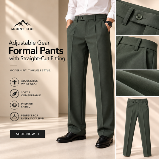Adjustable Gear Straight-Cut Formal Pants – Olive