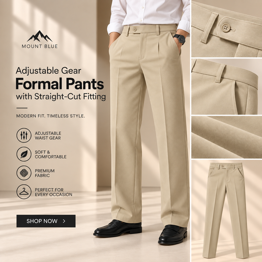 Adjustable Gear Straight-Cut Formal Pants – Beige