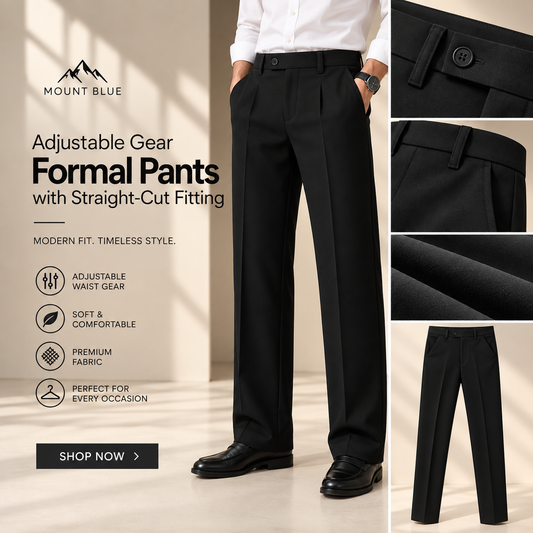 Adjustable Gear Straight-Cut Formal Pants – Black