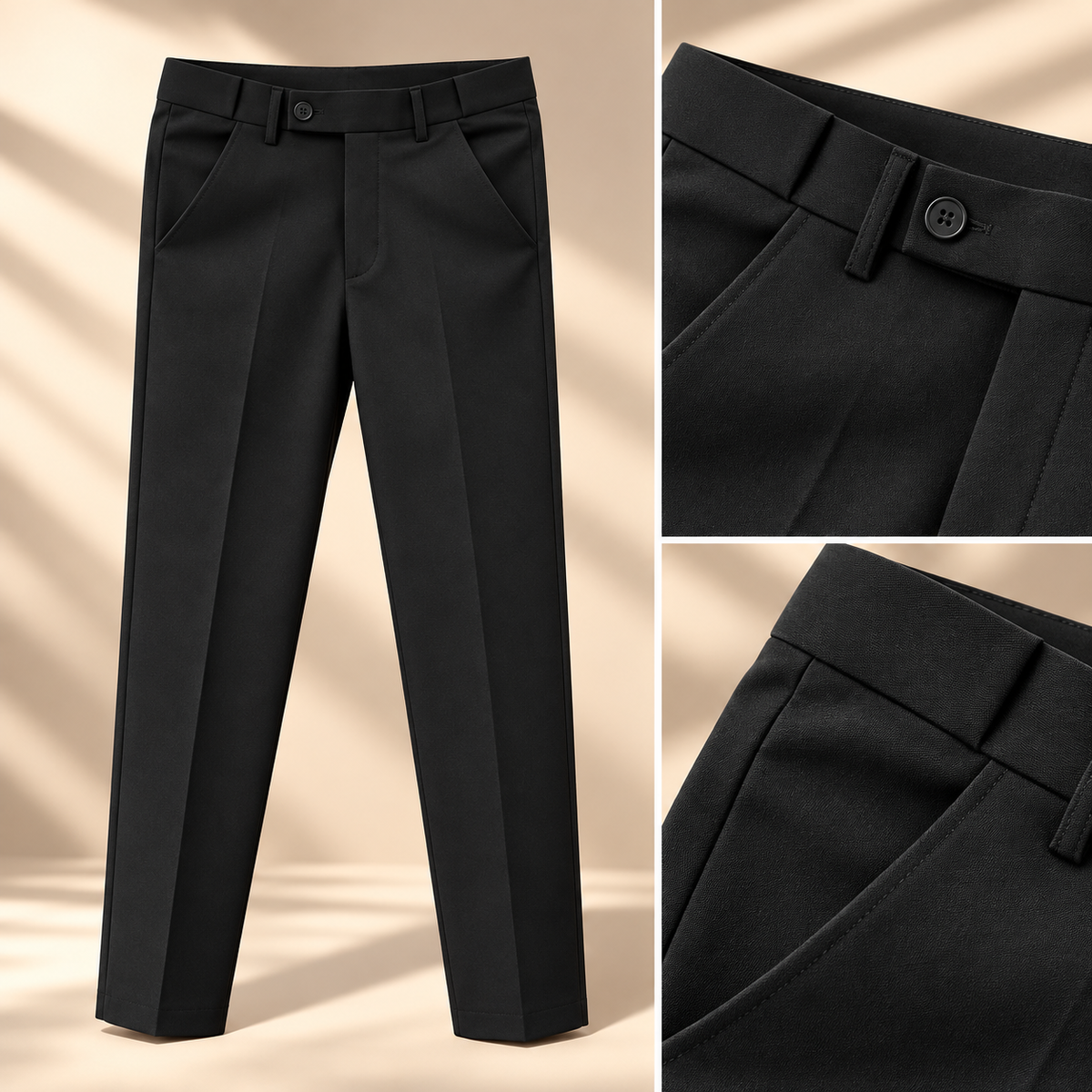 Adjustable Gear Straight-Cut Formal Pants – Black