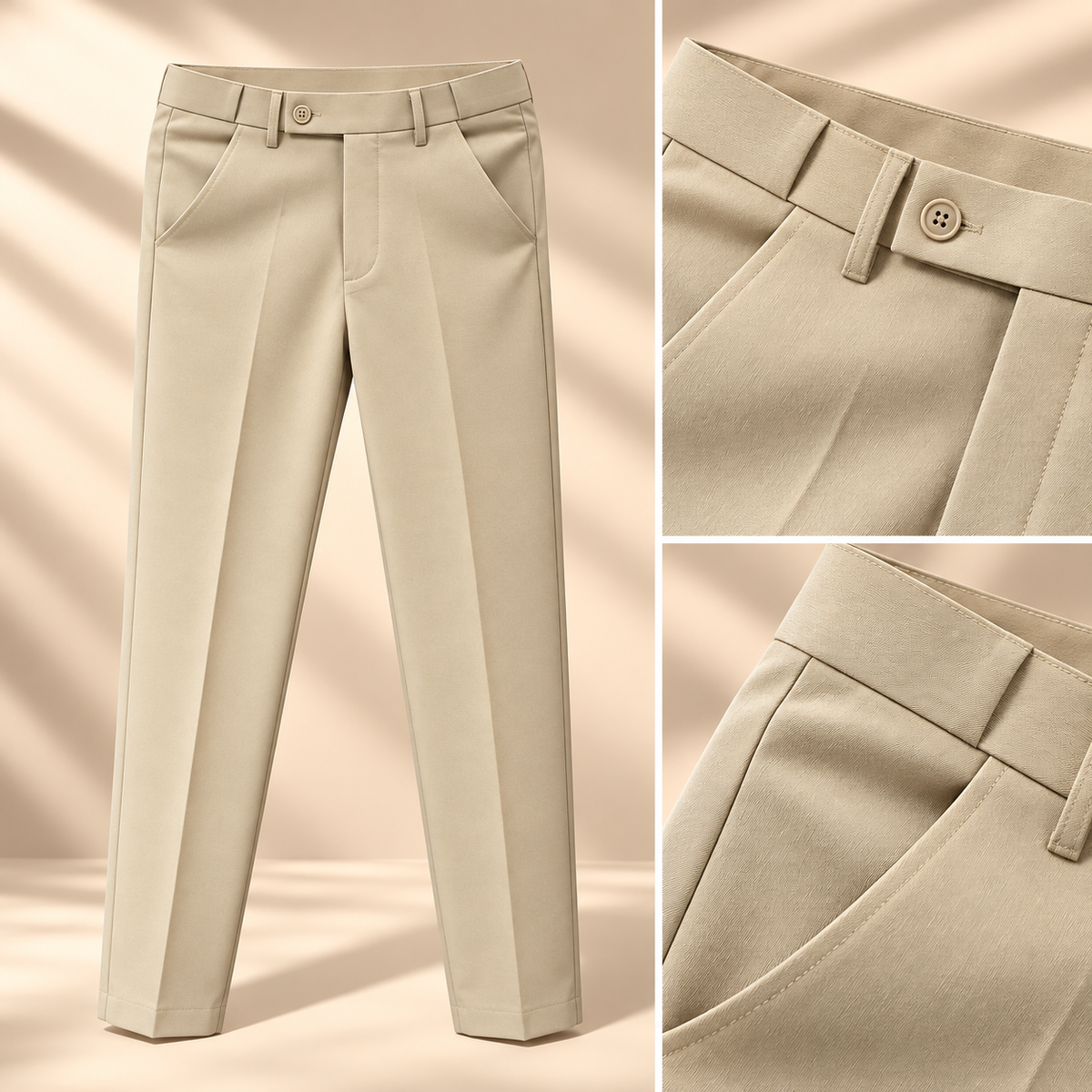 Adjustable Gear Straight-Cut Formal Pants – Beige