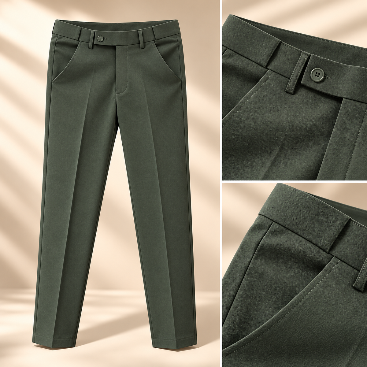 Adjustable Gear Straight-Cut Formal Pants – Olive