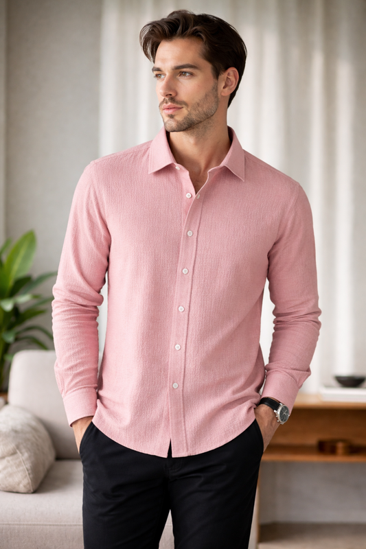 Blush Pink Premium Textured Shirt – Soft & Breathable Summer Fit| F-2011
