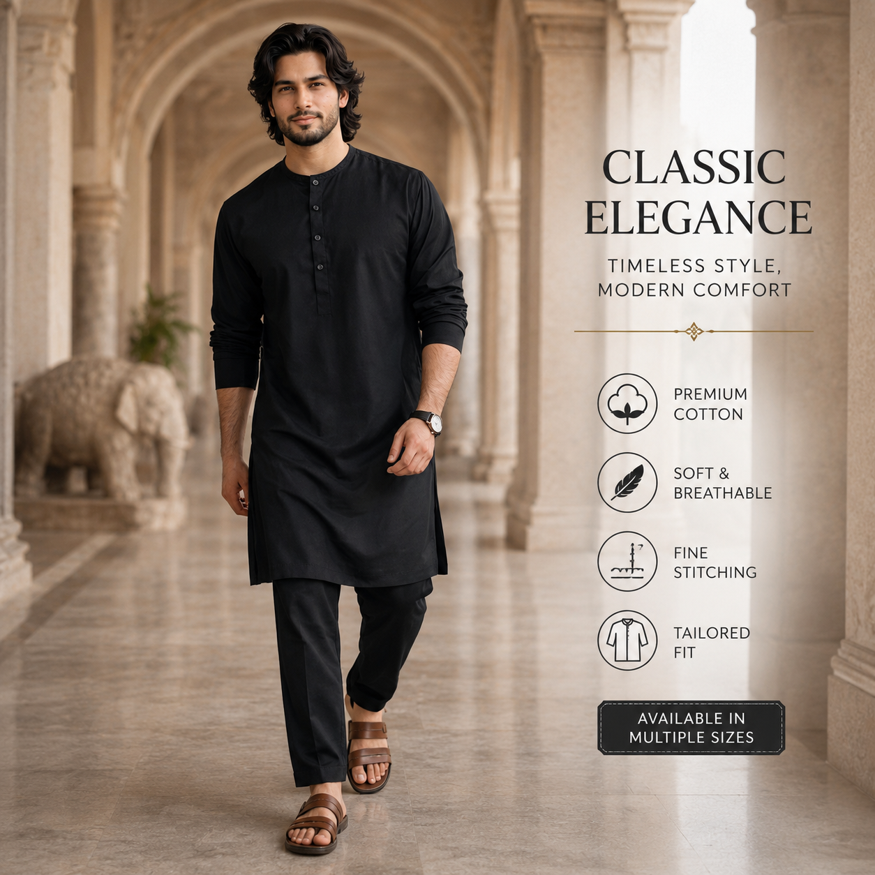 Classic Black Ethnic Panjabi Set | P-001