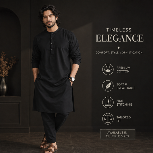 Classic Black Ethnic Panjabi Set | P-001
