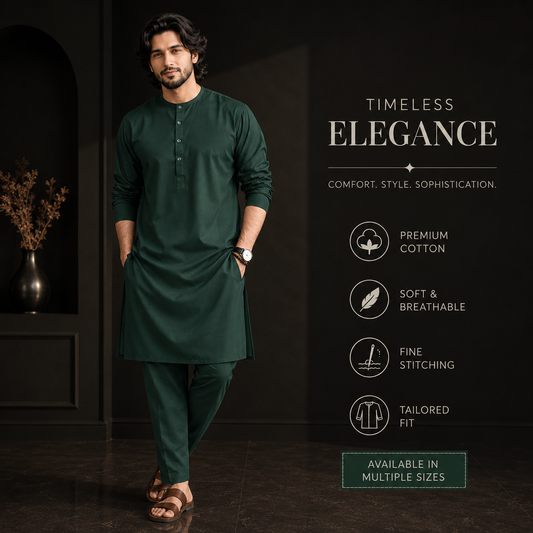 Bottle Green Elegant Panjabi & Pajama Set | P-0010