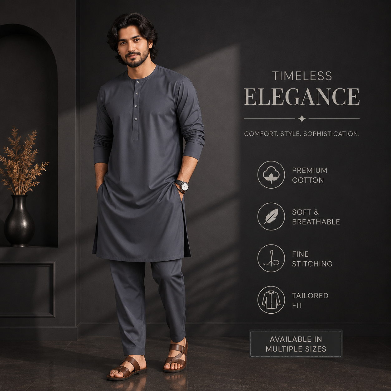Grey Aura Classic Ethnic Panjabi Set | P-005