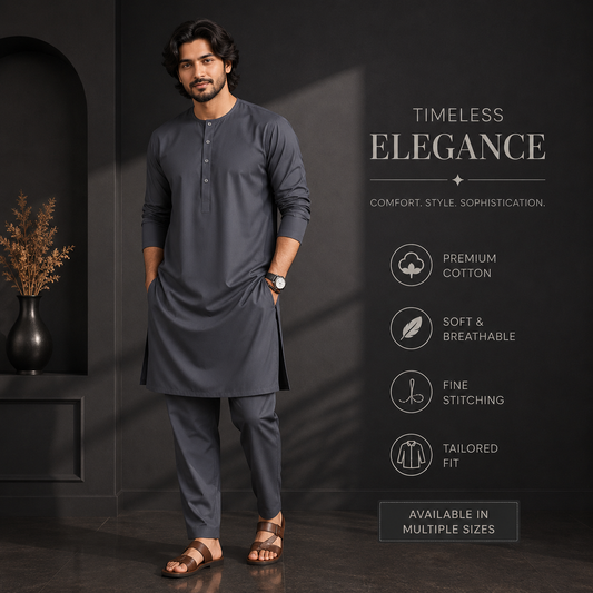 Grey Aura Classic Ethnic Panjabi Set | P-005