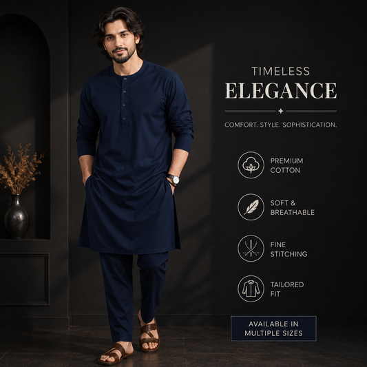 Navy Blue Classic Ethnic Panjabi Set | P-0011