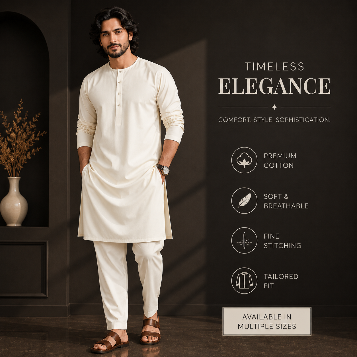 White Traditional Panjabi Set | P-002