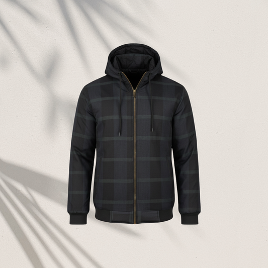 Black Checkered Hooded Zip-Up Jacket (HD-200)