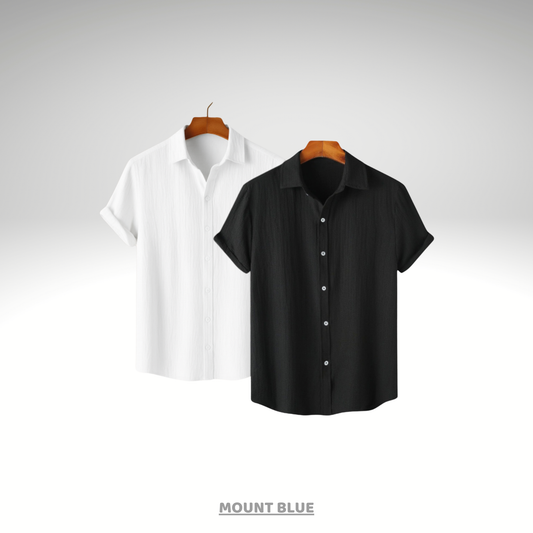 White Calm & Midnight Black – Breezy Textured Shirt Combo | H-709 + H-650