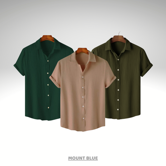 Forest Green, Beige Haze & Evergreen Olive – Textured Shirt Combo | H-680 + H-710 + H-705