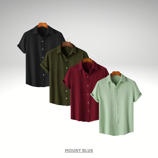 Midnight Black, Evergreen Olive, Maroon Classic & Mint Breeze – Breezy Textured Shirt Combo | H-650 + H-705 + H-720 + H-700