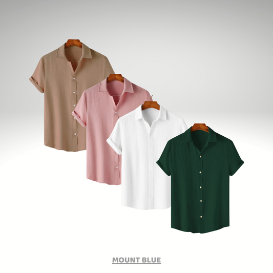 Beige Haze, Pink Charm, White Calm & Forest Green – Textured Shirt Combo | H-710 + H-640 + H-709 + H-680