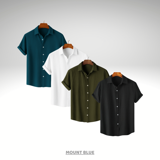 Ocean Teal, White Calm, Evergreen Olive & Midnight Black – Breezy Textured Shirt Combo | H-707 + H-709 + H-705 + H-650