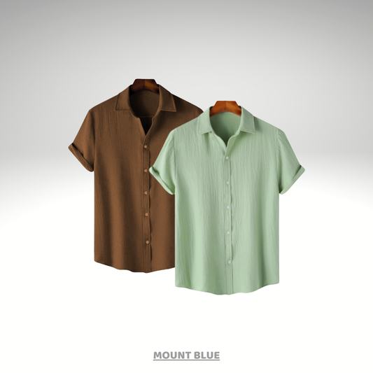 Coffee Brown & Mint Breeze – Breezy Textured Shirt Combo | H-701 + H-700