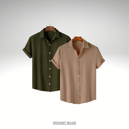 Evergreen Olive & Beige Haze – Textured Shirt Combo | H-705 + H-710