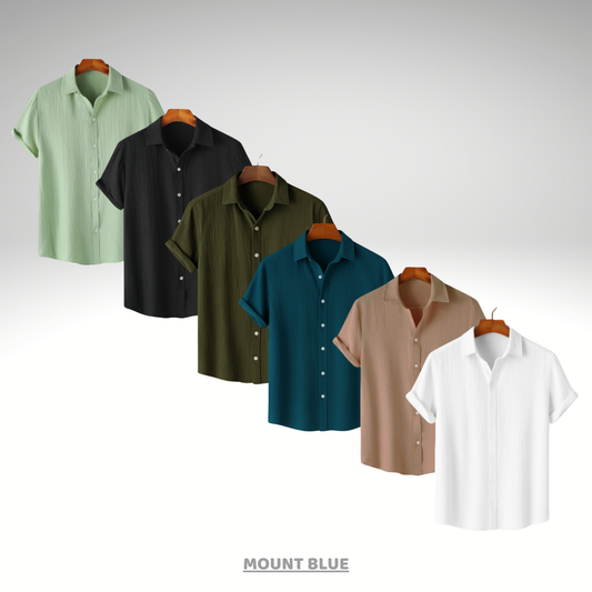 Mint Breeze, Midnight Black, Evergreen Olive, Ocean Teal, Beige Haze & White Calm – Textured Shirt Combo | H-700 + H-650 + H-705 + H-707 + H-710 + H-709