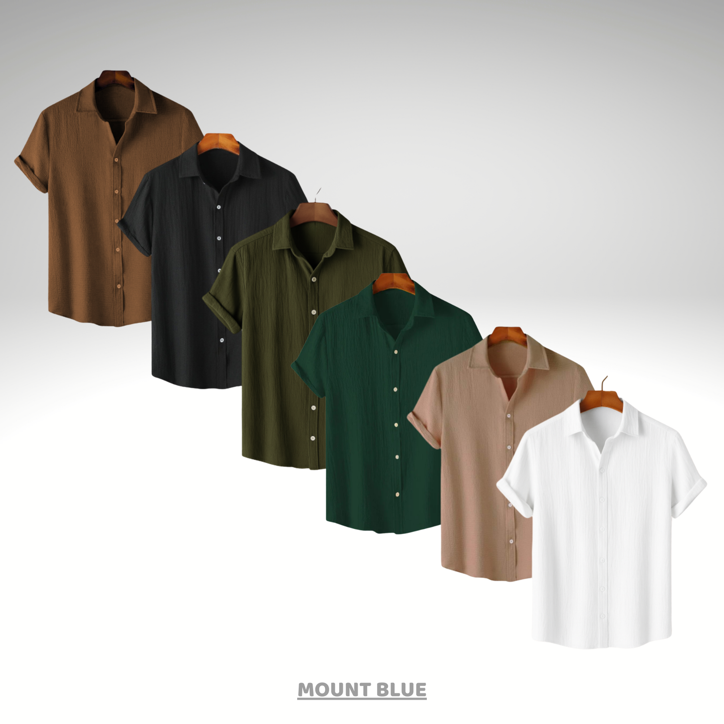 Coffee Brown, Midnight Black, Evergreen Olive, Forest Green, Beige Haze & White Calm – Textured Shirt Combo | H-701 + H-650 + H-705 + H-680 + H-710 + H-709
