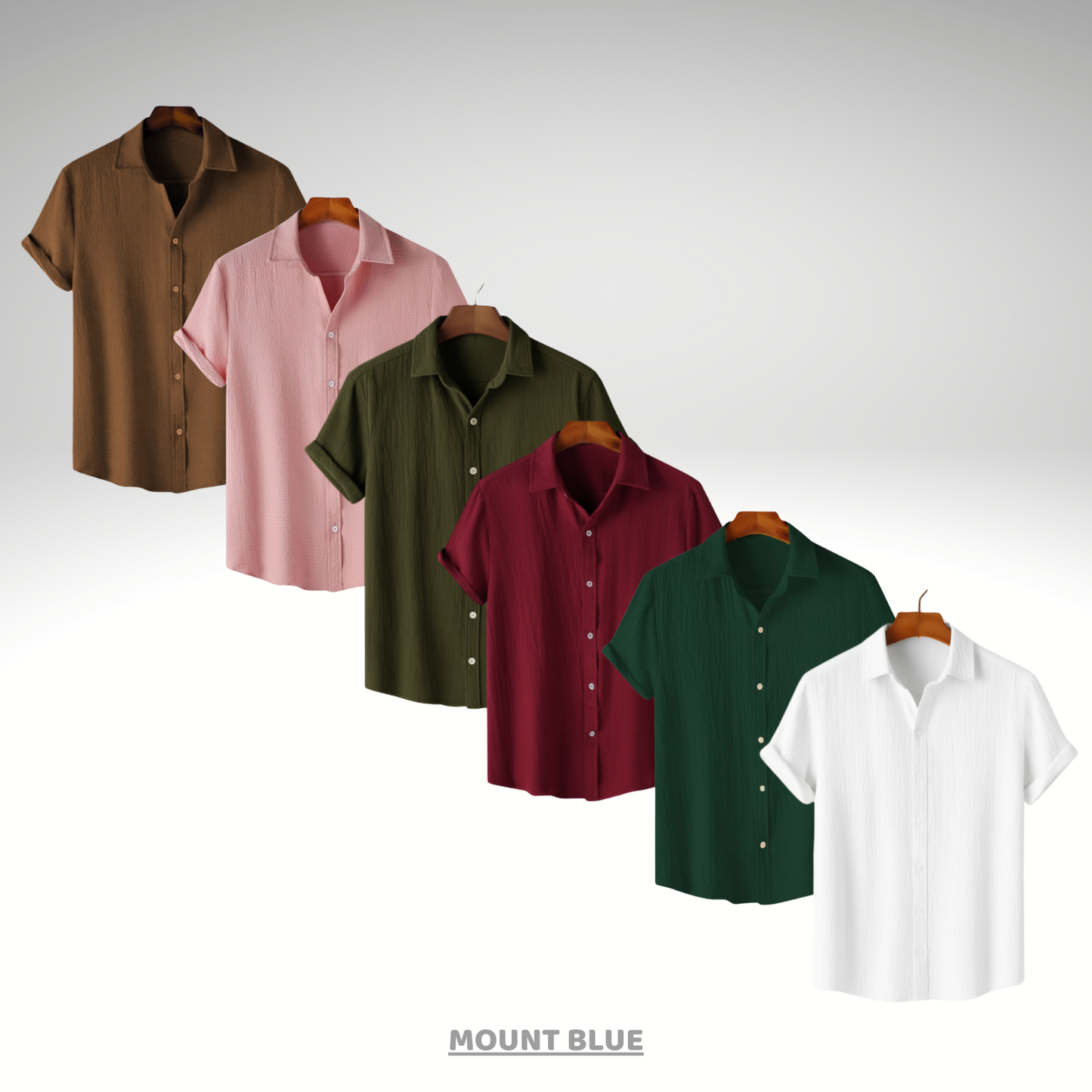 Coffee Brown, Pink Charm, Evergreen Olive, Maroon Classic, Forest Green & White Calm – Breezy Textured Shirt Combo | H-701 + H-640 + H-705 + H-720 + H-680 + H-709