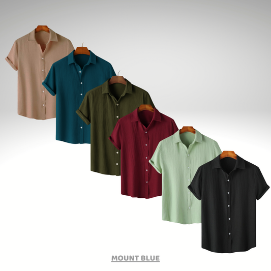 Beige Haze, Ocean Teal, Evergreen Olive, Maroon Classic, Mint Breeze & Midnight Black – Breezy Textured Shirt Combo | H-710 + H-707 + H-705 + H-720 + H-700 + H-650