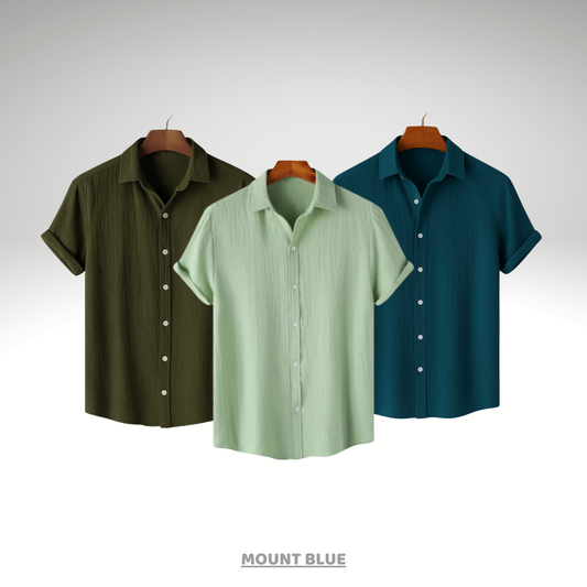 Evergreen Olive, Mint Breeze & Ocean Teal – Breezy Textured Shirt Combo | H-705 + H-700 + H-707