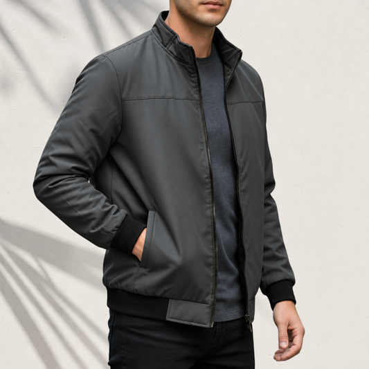 🖤 The SKN-70 Charcoal Grey High-Neck Jacket