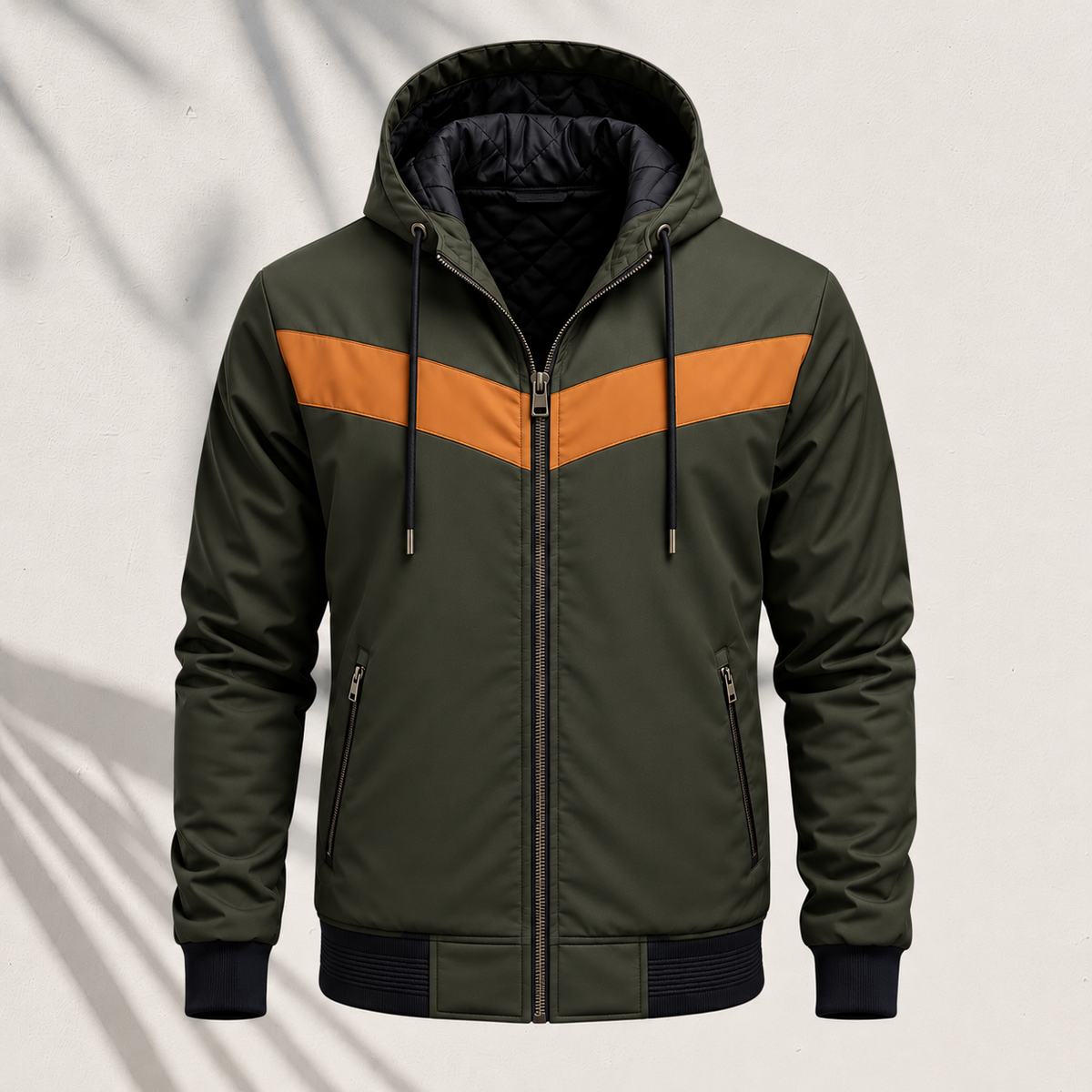 HD-590 | Contrast Chevron Hooded Zip-Up Jacket