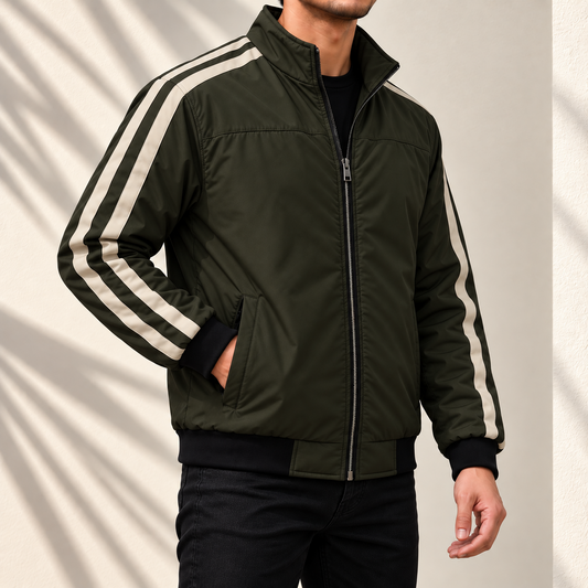 Olive Bomber Jacket with Twin-Stripe | ADS-13