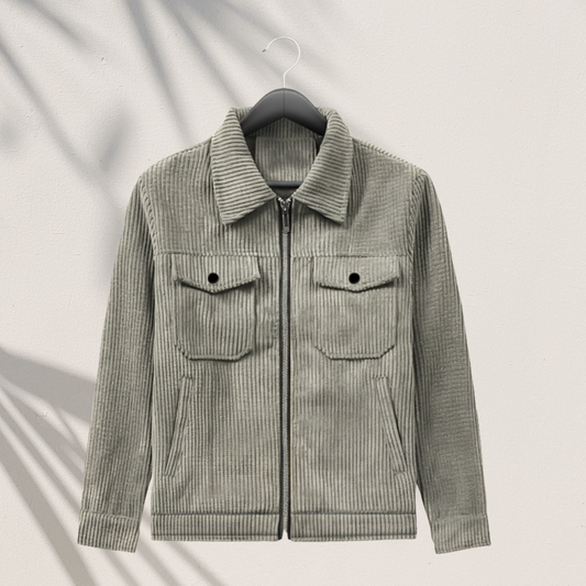CD-840: Men's Charcoal Grey Corduroy Trucker Jacket | Modern Casual Outwear