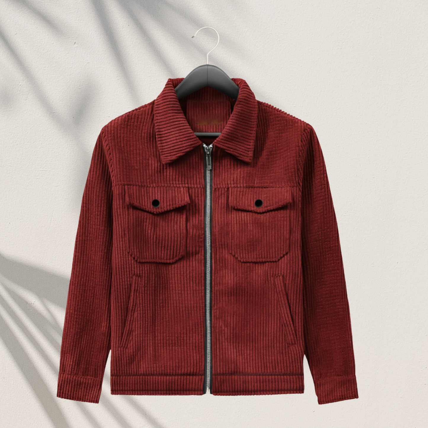 CD-870: Men's Deep Red Corduroy Trucker Jacket | Premium Winter Outwear