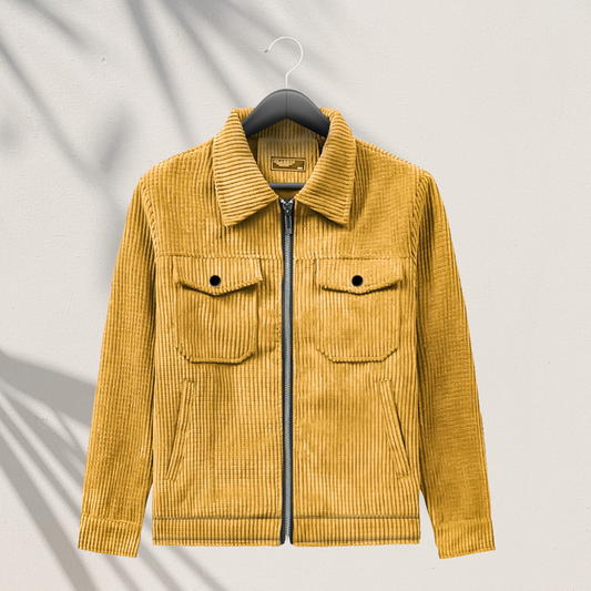 CD-850: Men's Trendy Mustard Yellow Corduroy Jacket | Eye-Catching Casual Outwear